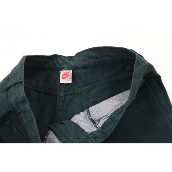 Vintage 90s Nike Mens 34 Faded Spell Out Baggy Denim Jean Shorts Green Jorts USA - Picture 7 of 11